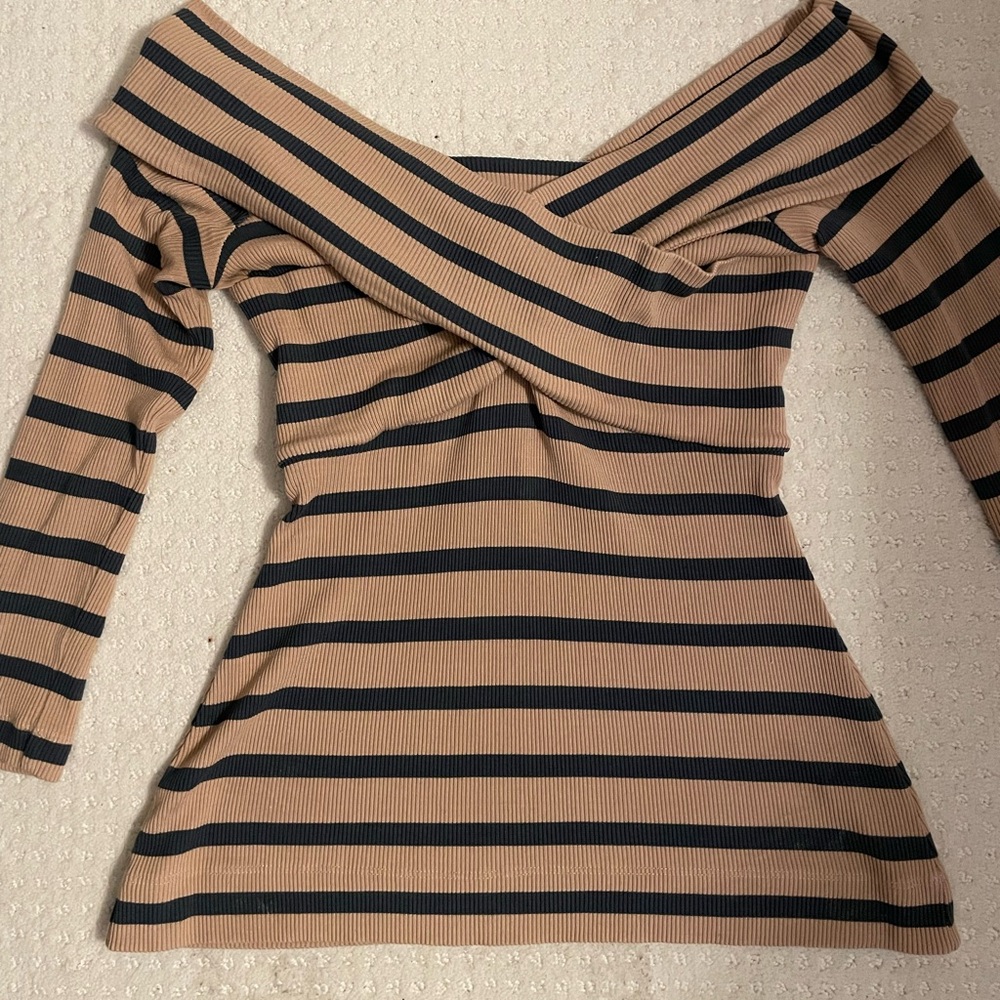 L’Agence Striped Off-Shoulder Top